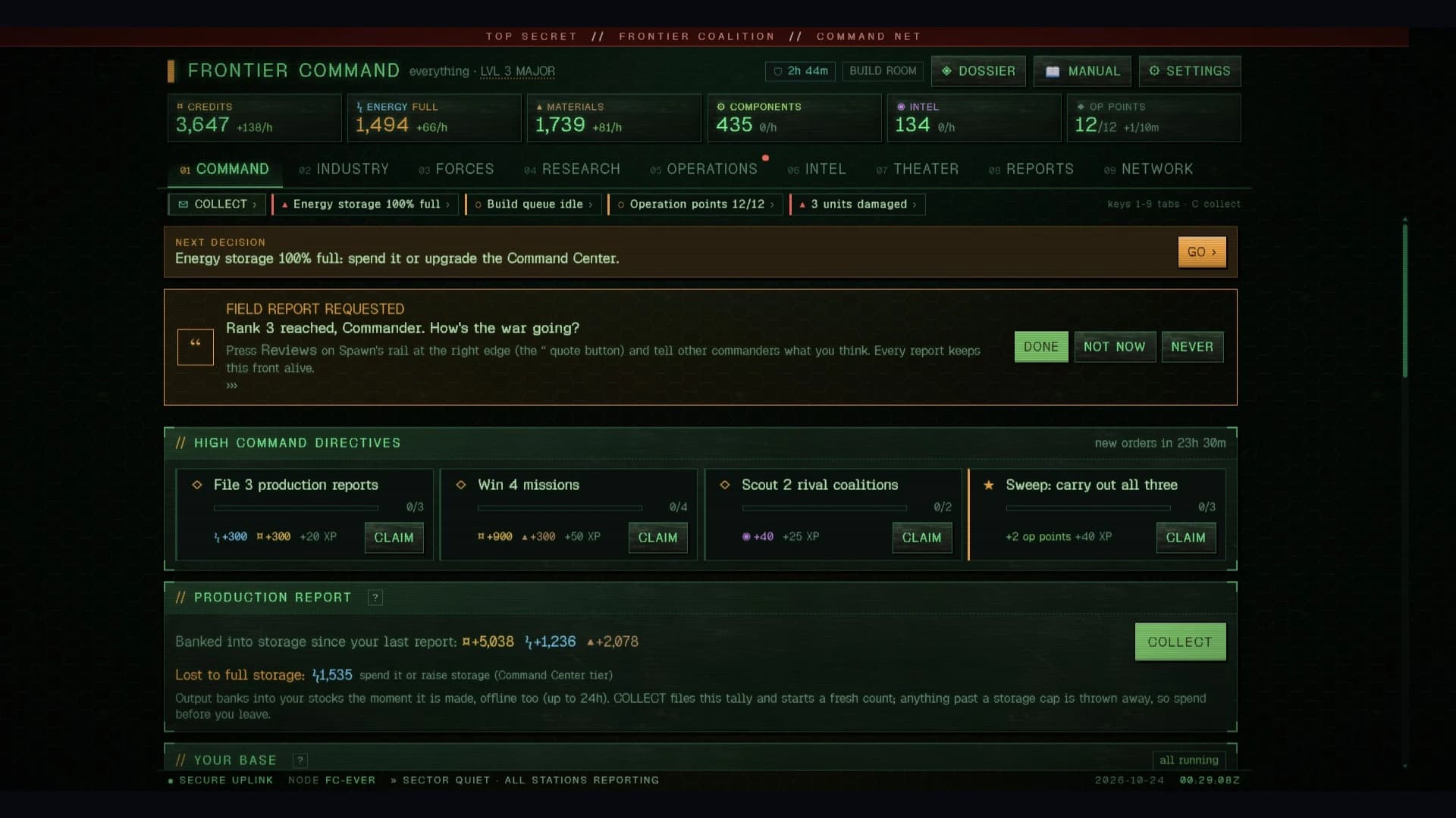 Frontier Command: a moment in the game