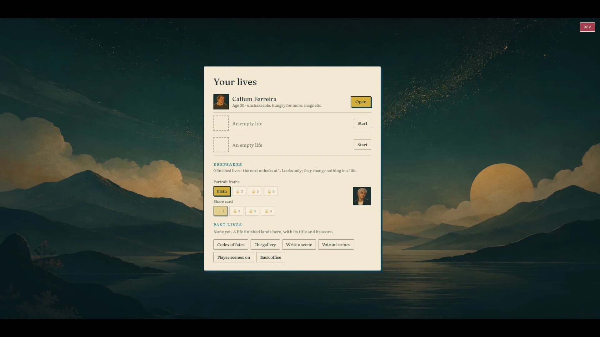 Becoming: in-game scene