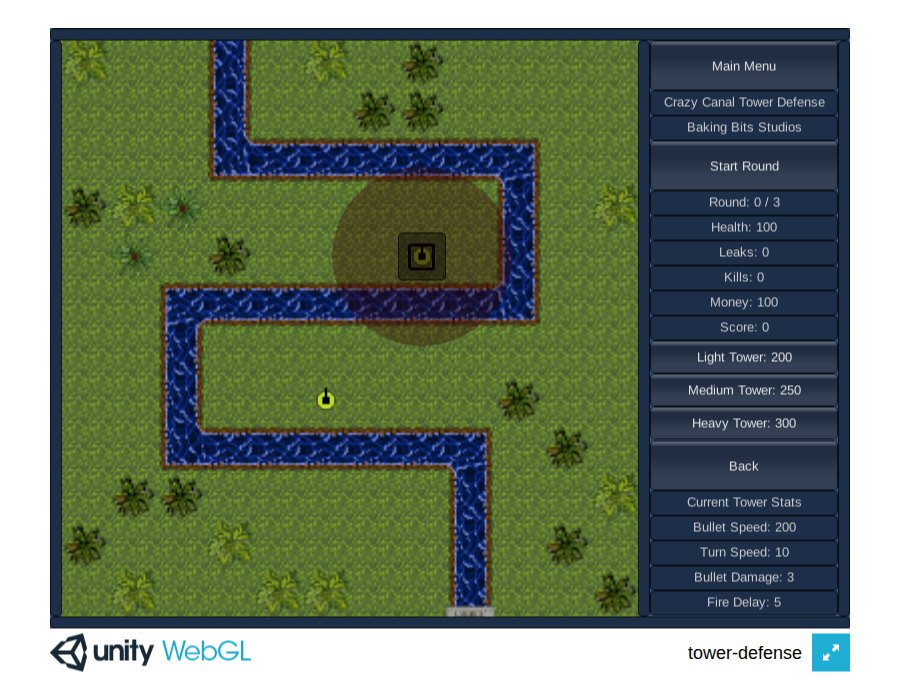 Crazy Canal Tower Defense as a Unity web export on a computer