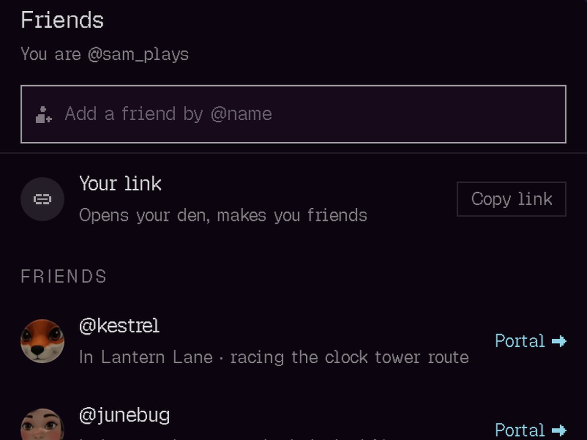 A player’s friends list showing two friends playing a game, each with a Portal link