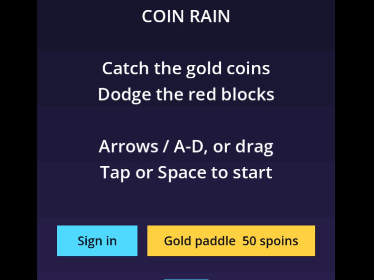 Coin Rain on Spawn offering a gold paddle for 50 spoins